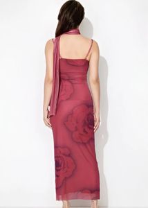 Rose Print Maxi Dress with Scarf