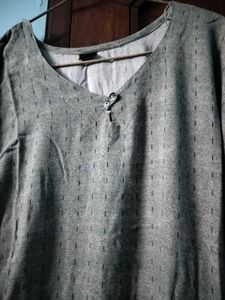 Gray V-Neck Long Sleeve Dress