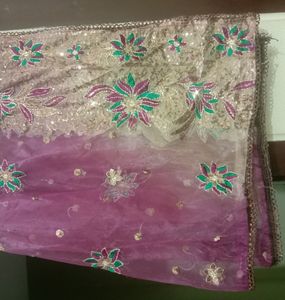 Dupatta With Machine Embroidery And Chamki