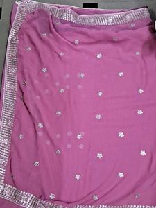 Pink Georgette Saree with Sequins Border