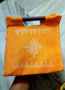 Rangoli Orange Jute Tote Bag