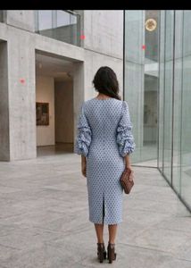 Elegant Blue Polka Dot Midi Dress
