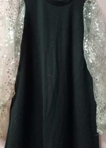 Black Woolen Dress w/ Sequin Sleeve
