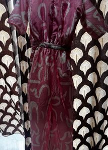 Pink Abstract Print V-Neck jumpsuit Dress