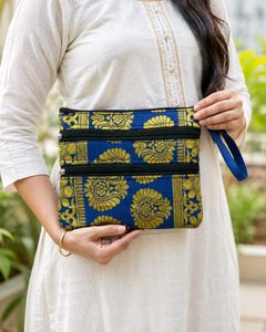 Boho Blue & Gold Clutch Bag
