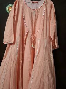 Peach Anarkali Dress with Silver Detail