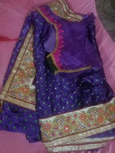 Exquisite Purple mirror work saree with designer b