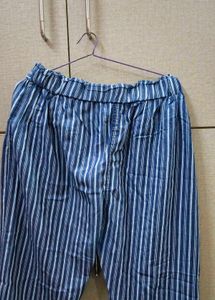 Blue Striped Tie-Waist Pants