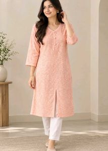 Peach Embroidered Kurti 🌸