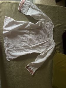 White Kurta with Red Embroidery