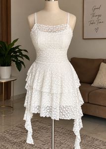 White Lace Asymmetrical Mini Dress