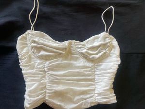 Pretty White Ruched Corset Top