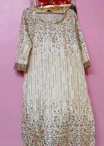 Elegant Printed Kurta Only Cream And Golden Colour