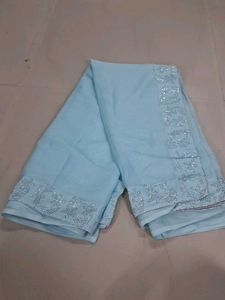 Elegant Light Blue Saree with Embellishments