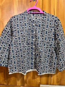 Chic Blue Floral Print Blouse