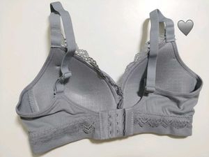 Comfortable Grey Lace Trim Bra