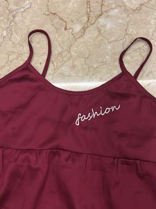 Maroon Babydoll Top with "Fashion" Embroidery