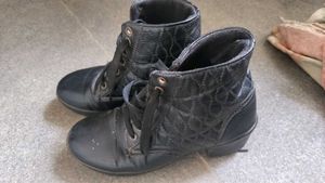 Black Quilted Lace-Up Boots