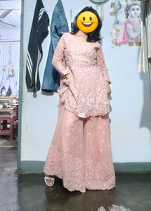 🌸 Stunning Peach Embroidered Sharara/Plazo Set