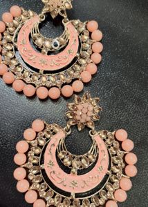 Peach Beaded Chandbali Earrings