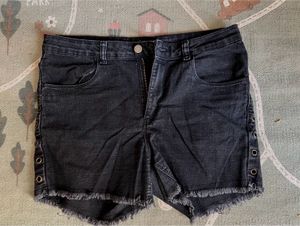 Black Frayed Denim Shorts