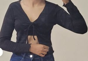 Black Tie-Front Cropped Cardigan