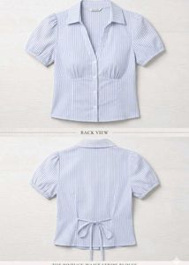 Chic Blue Striped Button-Up Top
