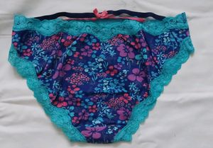 Blue Floral Print Panty With Lace Detail