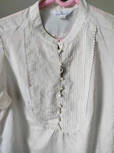 Cream Puff Sleeve Top with Button Detail