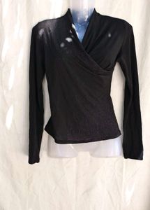 11254. Black Sparkly Wrap Top