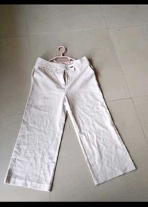 Cream Cropped Wide-Leg Pants