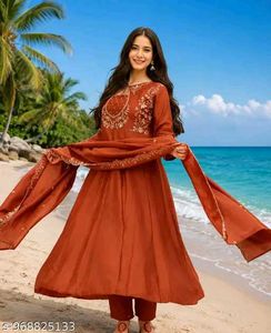 Orange Embroidered Kurta Set