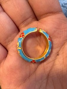 Chic Blue Enamel Ring with Floral Design
