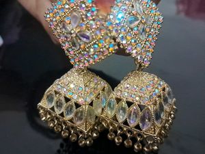 Exquisite Jhumka Earrings with Rhinestones