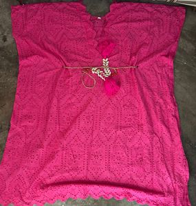 Pink Cotton Eyelet Kaftan Dress