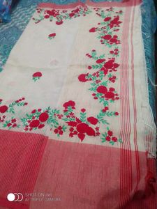 Beautiful Red &amp; White Embroidered Saree