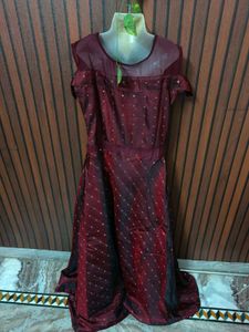 Elegant Maroon Polka Dot Gown