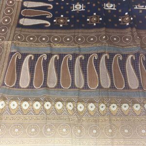 Gold And Silver Printed Cotton Saree