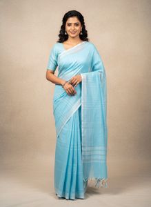 Elegant Blue Cotton Saree with blouse