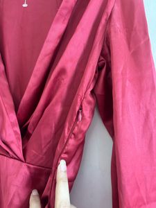 Elegant Satin Ruched Wrap Dress