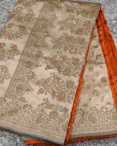 Orange Striped Saree with Embellishments