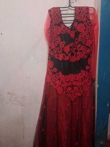 Red & Black Embroidered Gown