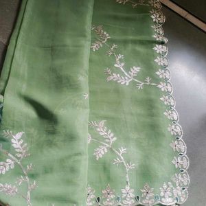Green Embellished Net Saree