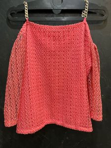 Coral Pink Crochet Knit Top