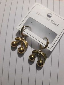 Women Gold Cherry Shaped Charm Hoop Earrings