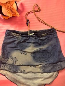 Blue Patterned Strapless Top