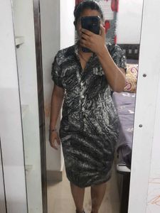 Satin Body Fit Dress 2 Pockets Smokey Pattern
