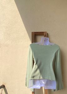 Green Floral Embroidered Top