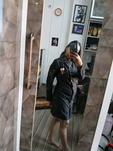 striped semi wool middi