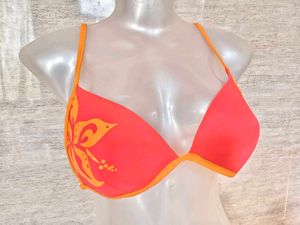 Vibrant Red Bikini Top with Tropical Print